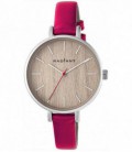 Reloj Mujer Esfera Madera Correa Estrecha Piel Fucsia RADIANT New Wood - RA430603