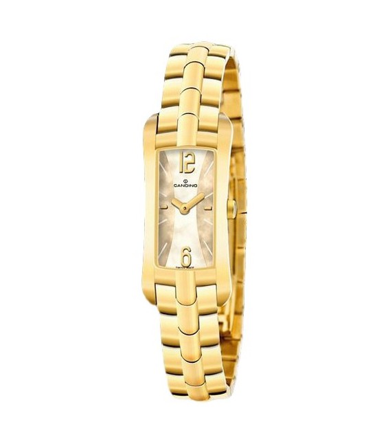 Reloj Mujer Rectangular Esfera Champán Brazalete Dorado Swiss Made CANDINO - C4359/5