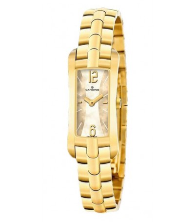 Reloj Mujer Rectangular Esfera Champán Brazalete Dorado Swiss Made CANDINO - C4359/5