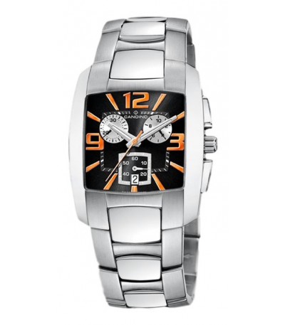 Reloj Crono Hombre Acero Esfera Cuadrada Negra y Naranja Swiss Made CANDINO - C7510/F