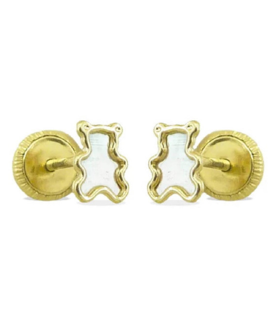 Pendientes Osito Oro 18K y Nácar - 4257