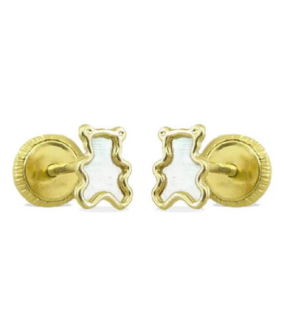 Pendientes Osito Oro 18K y Nácar - 4257