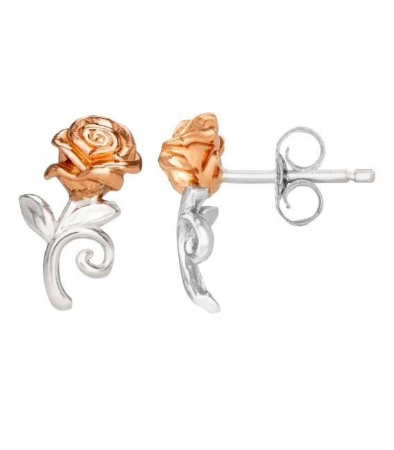 Pendientes Plata Rosa de Bella y Bestia Bicolor DISNEY - AG0064P