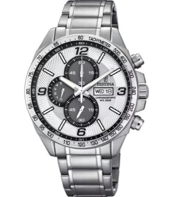 Reloj Cronómetro Hombre Plateado Esferas Gris y Negras FESTINA - F6861/1