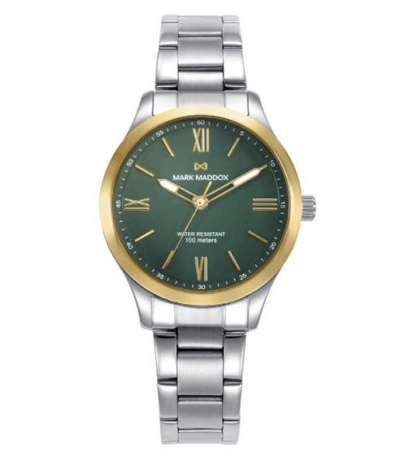 Reloj Mujer Acero Esfera Verde Bisel Pavonado Oro 18K MARK MADDOX - MM1024-63