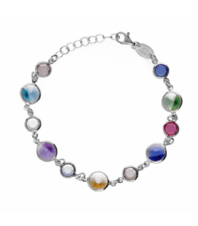 Pulsera círculo cristales multicolores en Plata baño Rodio de Basic Victoria Cruz - A0692-MHP