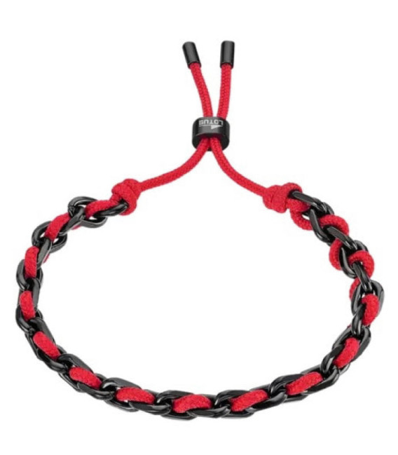 Pulsera Unisex Cadena Acero Negro Entrelazado Cuerda Roja LOTUS STYLE - LS2376-2/6