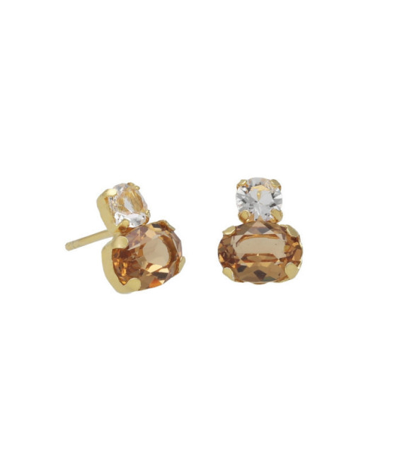 Pendientes botón cristal champán en Plata baño Oro de Clarity - A5034-06DT