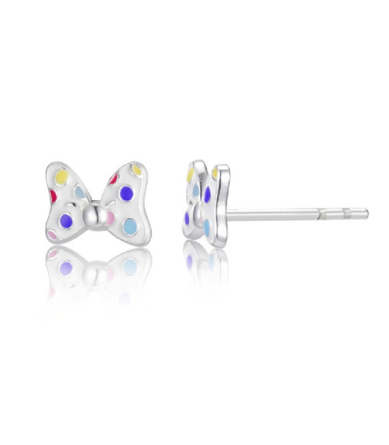 Pendientes Plata Lazo Minnie Puntos Esmalte Color DISNEY - AG0097P