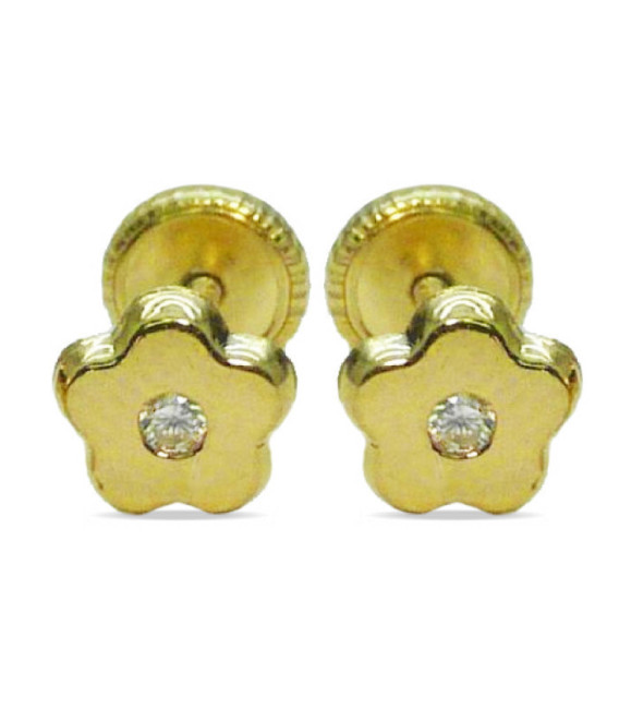 Pendientes Oro 18K Flor con Circonita - 3369