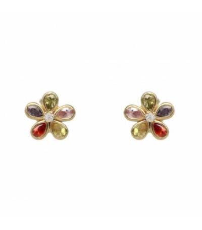 Pendientes Oro 18k Margarita 5 pétalos multicolor - 405