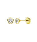 Pendientes Oro 18K Flor Circonita 4mm Cierre Tornillo - 233-4