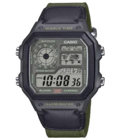 Reloj Digital Gris, Negro y Verde Collection Men CASIO - AE-1200WHUB-3AVEF