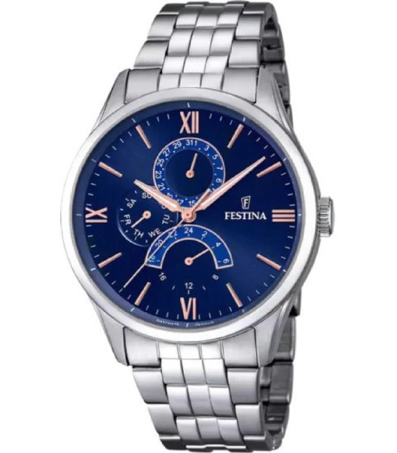 Reloj Hombre Multifunción Retro de Acero con Esfera Azul FESTINA - F16822/3