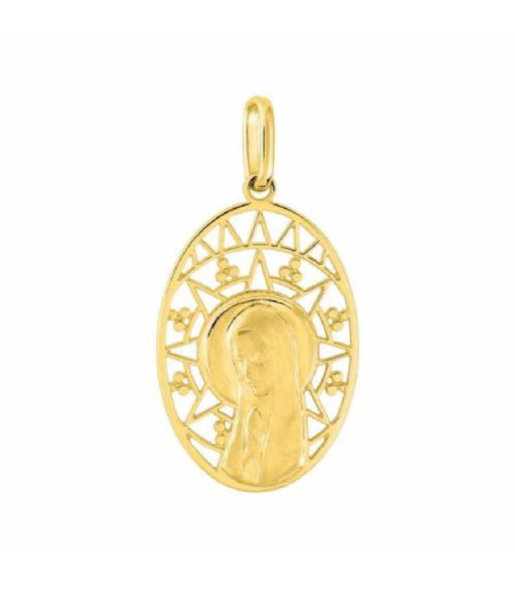 Medalla oval con aureola en oro 18K de Virgen del Amor - 20867