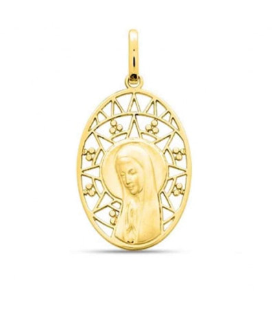 Medalla oval con aureola en oro 18K de Virgen del Amor - 20867