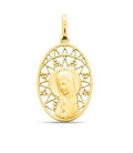 Medalla oval con aureola en oro 18K de Virgen del Amor - 20867